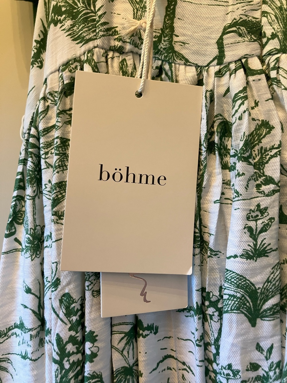 bohme Green & White Tropical Tie-Shoulder Maxi Dress! Fully lined. - Picture 3 of 12